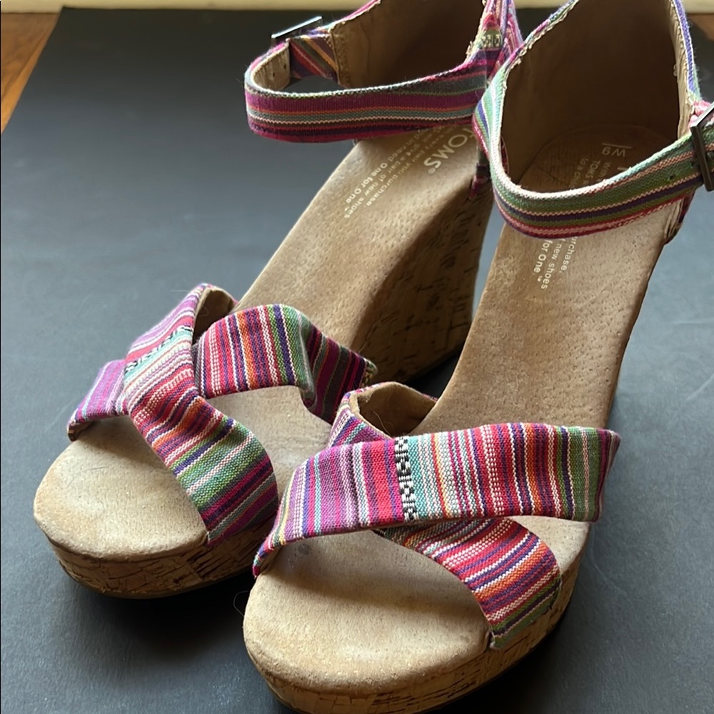 Tom’s Colorful Striped Wedge Sandals, Size 9